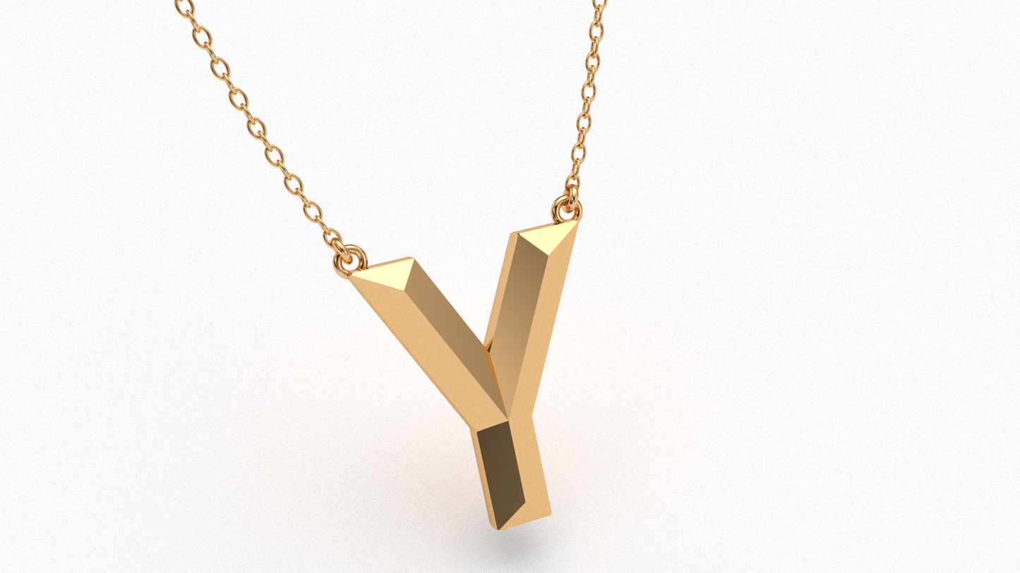 Knife Edge Initial Pendant in 18K Gold