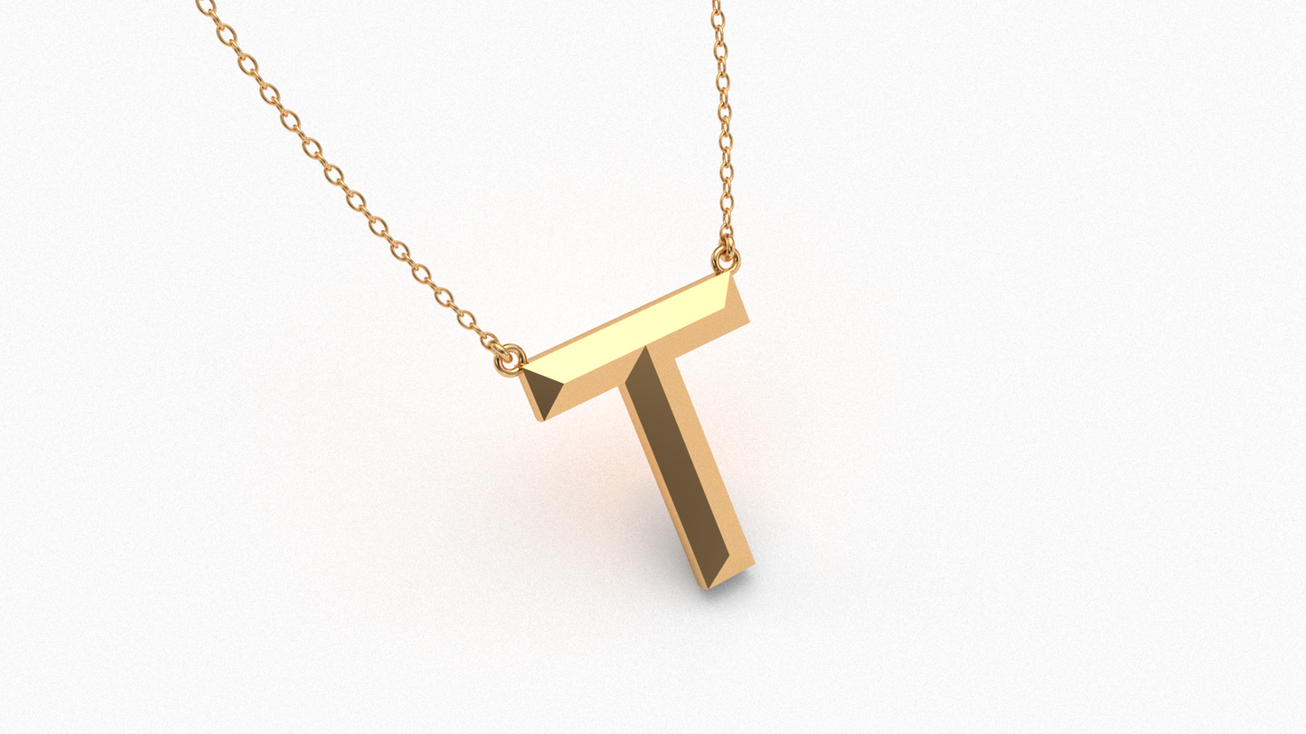 Knife Edge Initial Pendant in 18K Gold
