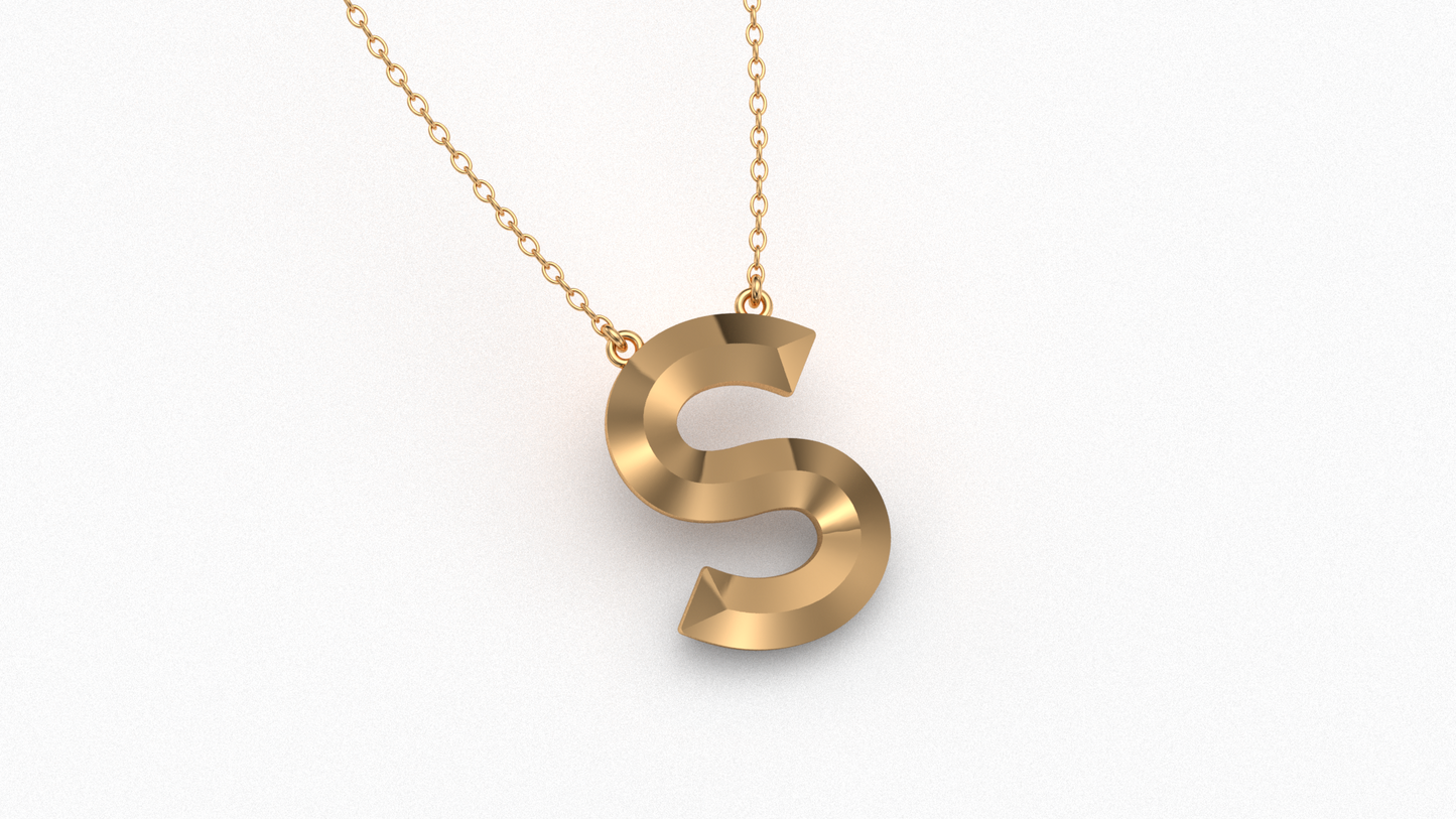 Knife Edge Initial Pendant in 18K Gold