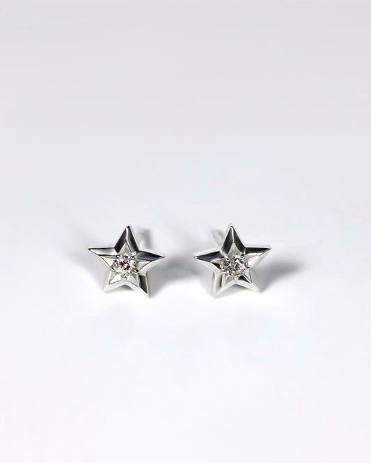 Diamond Star Stud Earrings in Sterling Silver