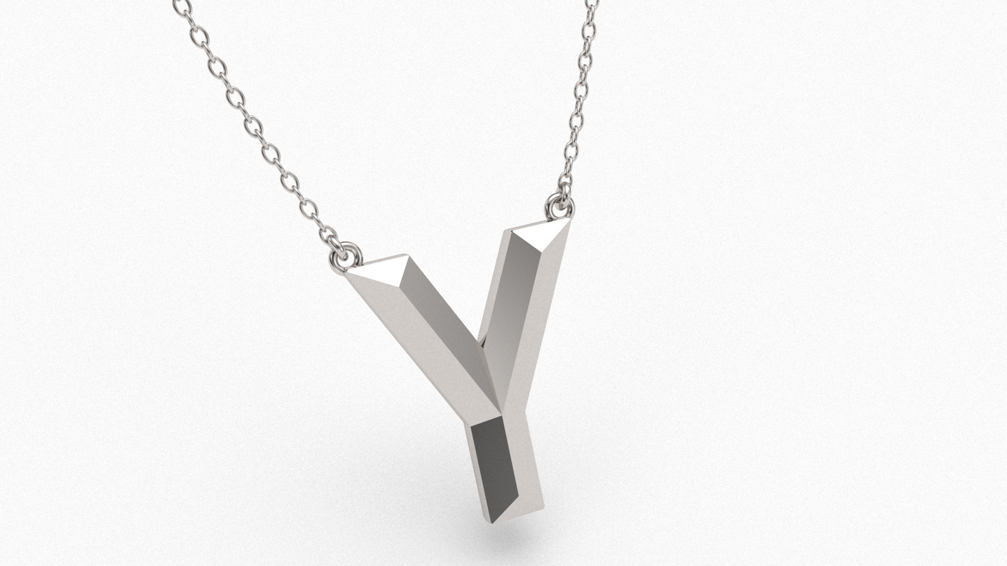 Knife Edge Initial Pendant in Sterling Silver