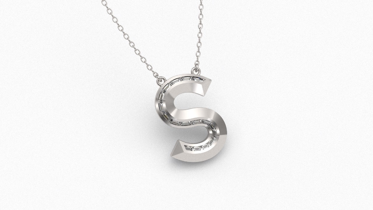 Diamond Initial Pendant in 18K White Gold