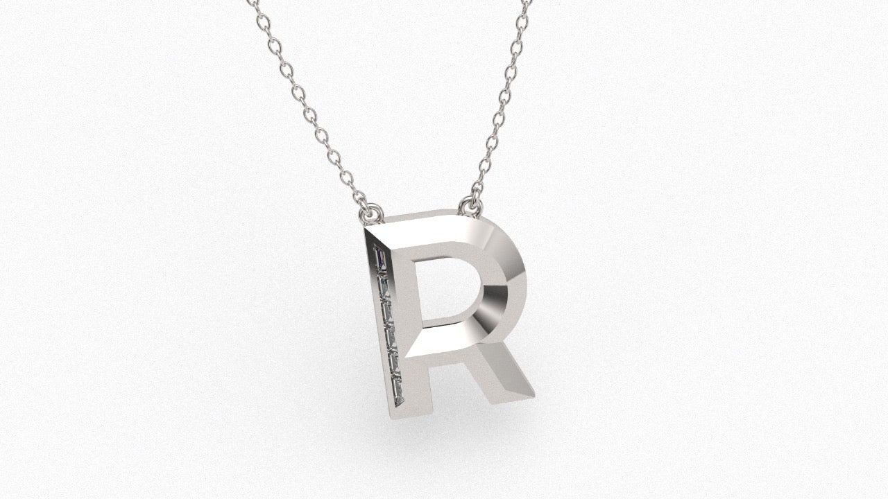 Diamond Initial Pendant in 18K White Gold