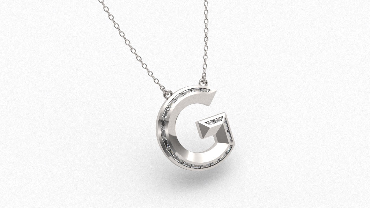 Diamond Initial Pendant in 18K White Gold