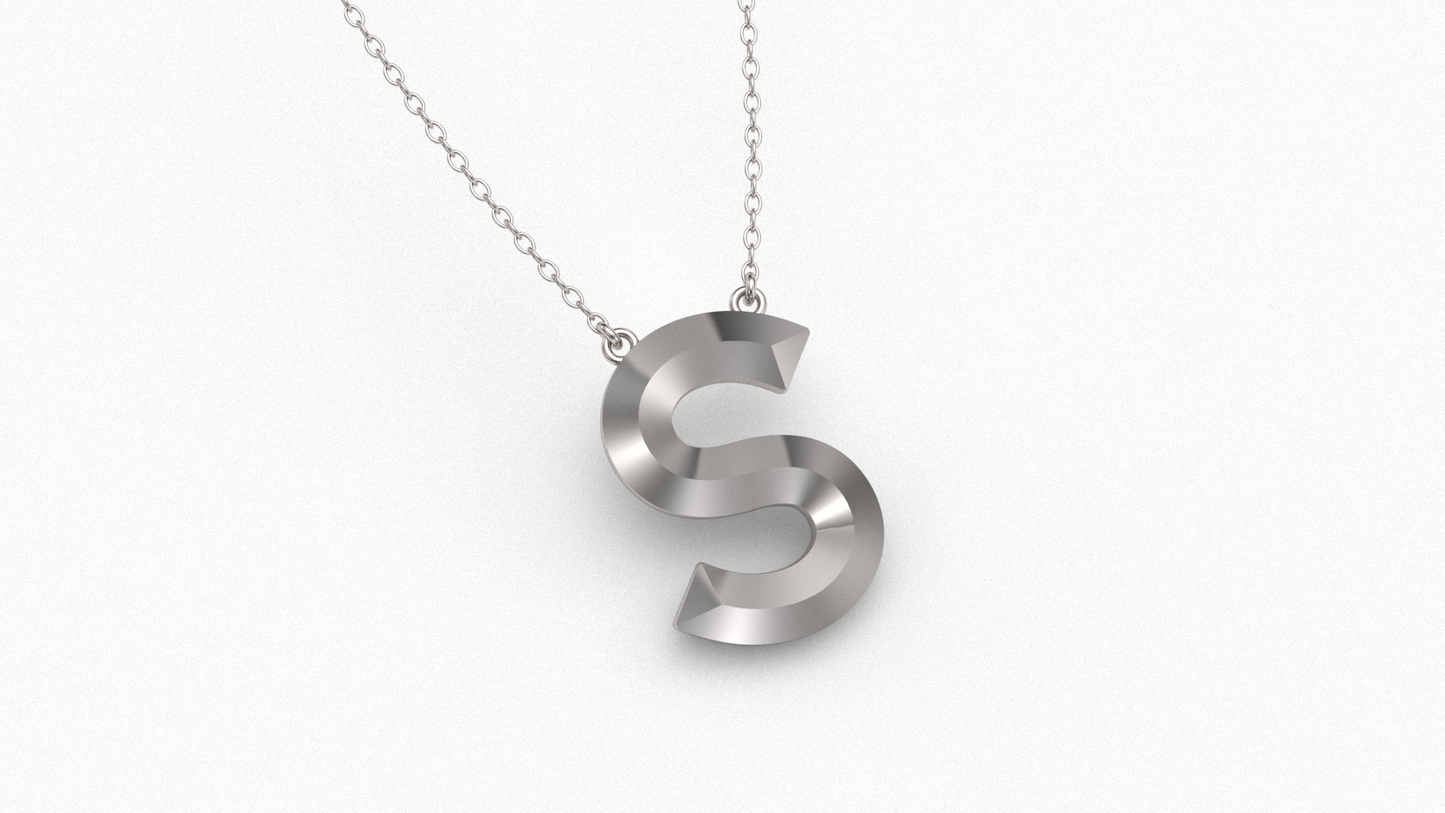 Knife Edge Initial Pendant in Sterling Silver