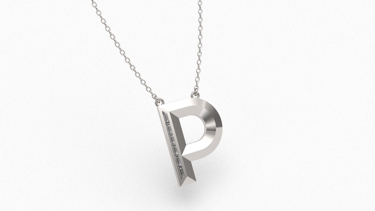 Diamond Initial Pendant in 18K White Gold