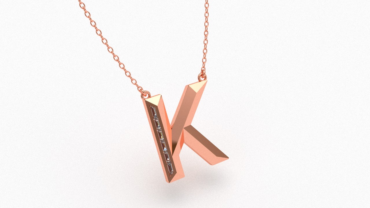 Diamond Initial Pendant in 18K Rose Gold