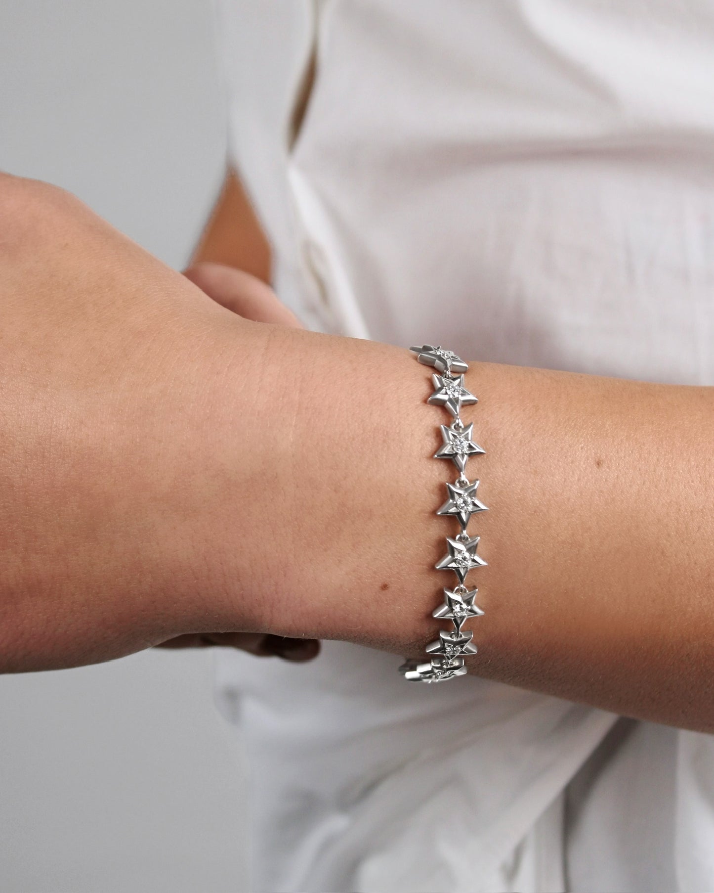 Diamond Star Link Bracelet in Sterling Silver