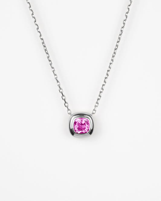 Pink Sapphire Large Puff Pendant in Sterling Silver