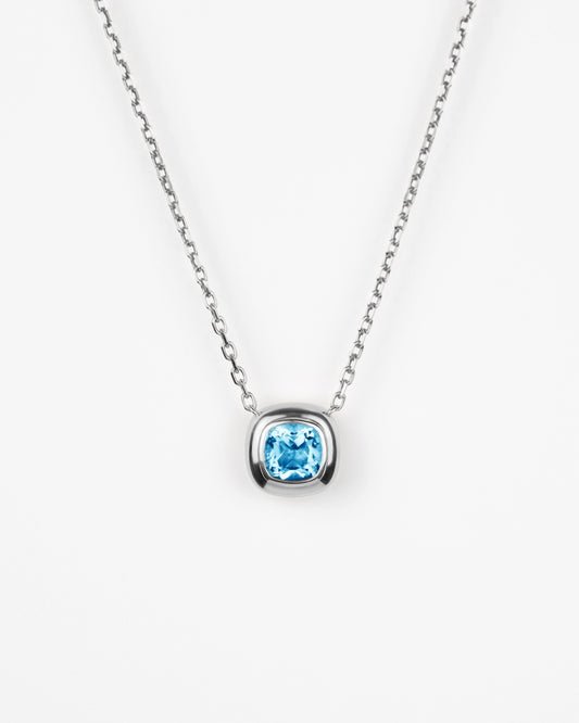 Blue Topaz Large Puff Pendant in Sterling Silver