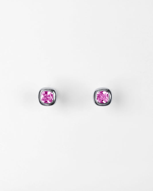 Pink Sapphire Puff Stud Earrings in Sterling Silver