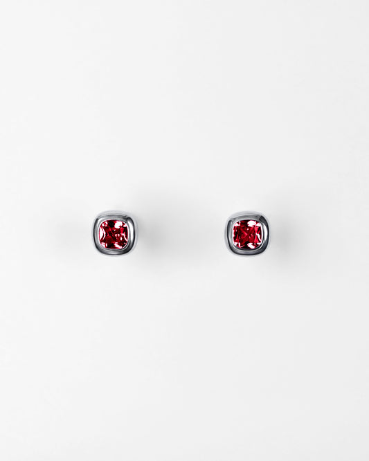 Red Garnet Puff Stud Earrings in Sterling Silver