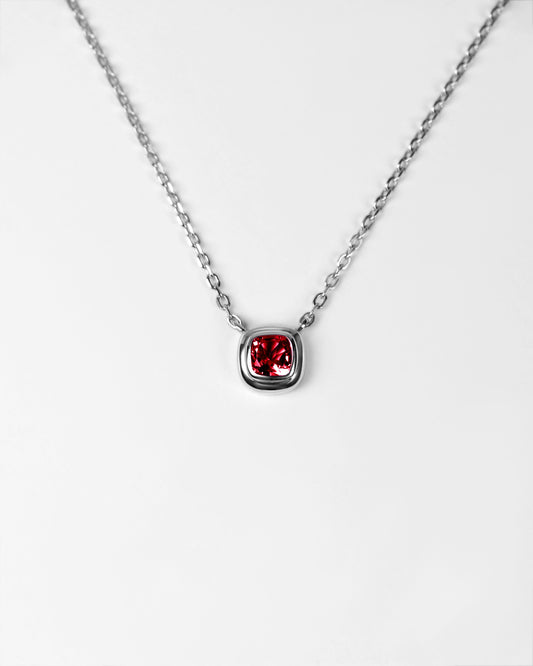 Red Garnet Puff Pendant in Sterling Silver