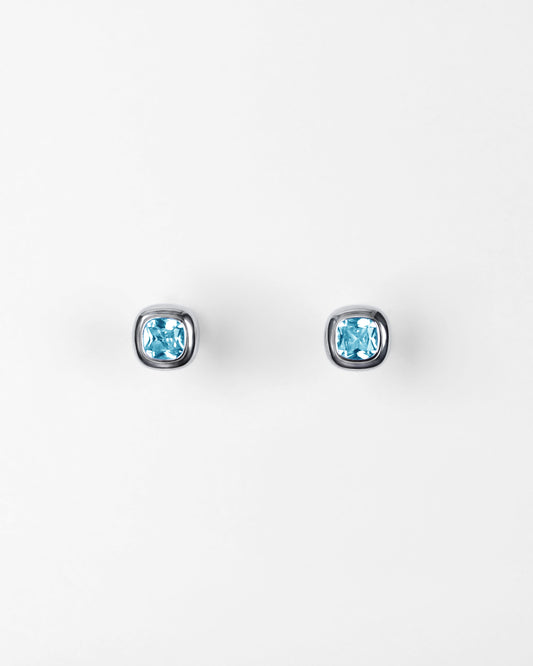 Blue Topaz Puff Stud Earrings in Sterling Silver