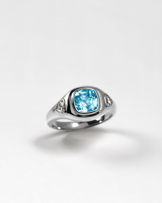Blue Topaz Puff Ring in Sterling Silver