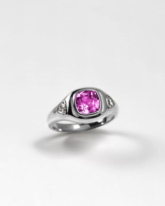 Pink Sapphire Puff Ring in Sterling Silver
