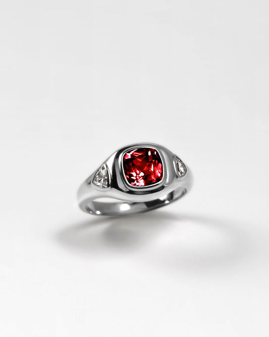 Red Garnet Puff Ring in Sterling Silver