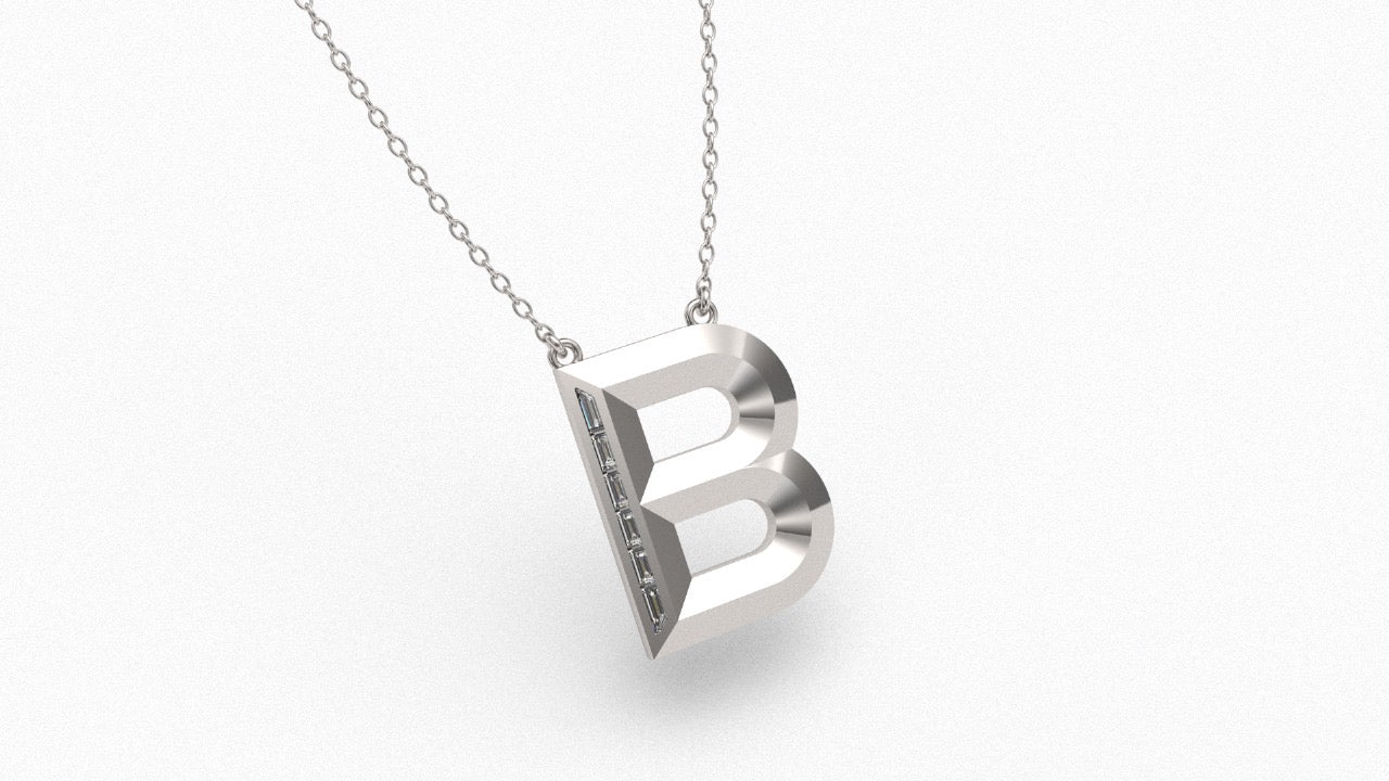 Diamond Initial Pendant in 18K White Gold