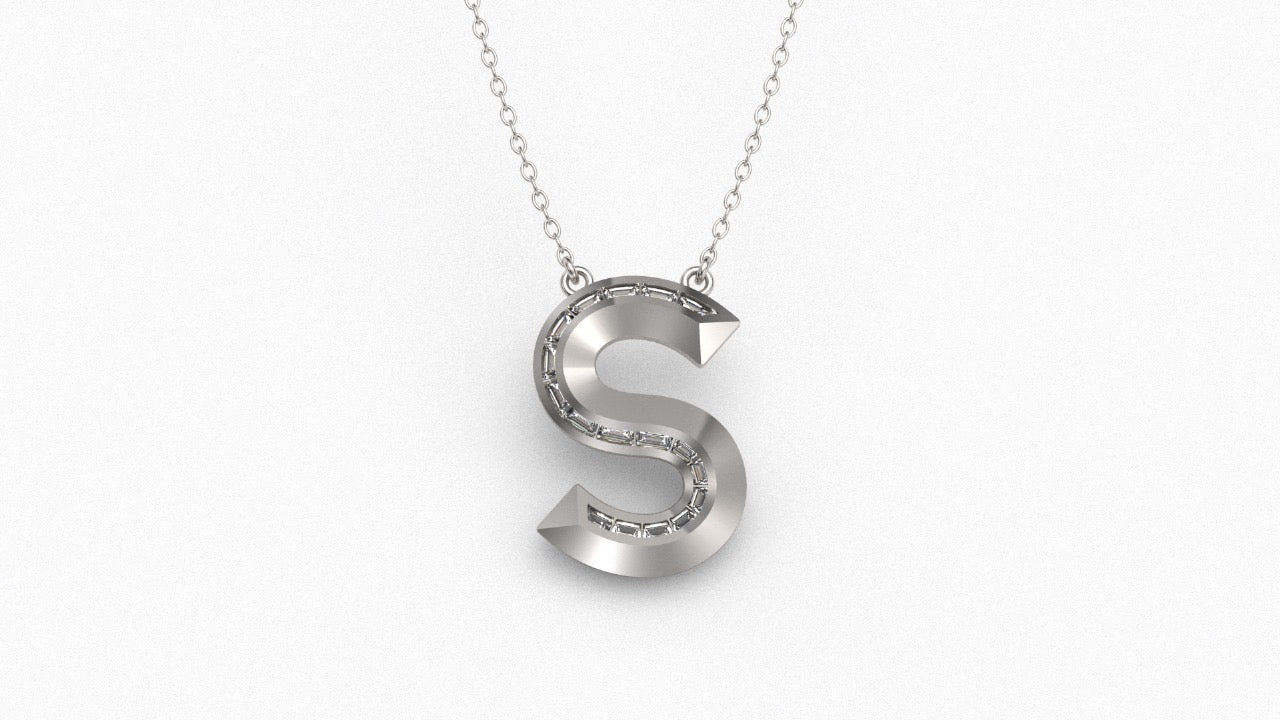 Diamond Initial Pendant in 18K White Gold