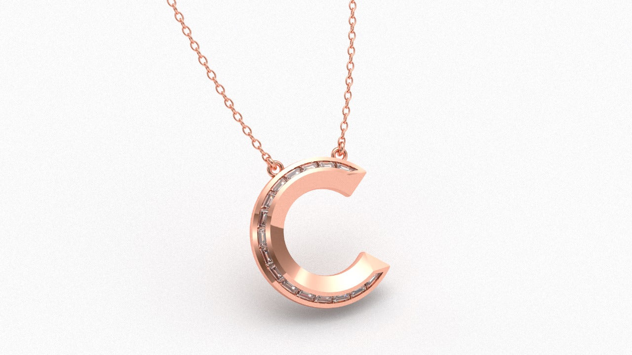 Diamond Initial Pendant in 18K Rose Gold