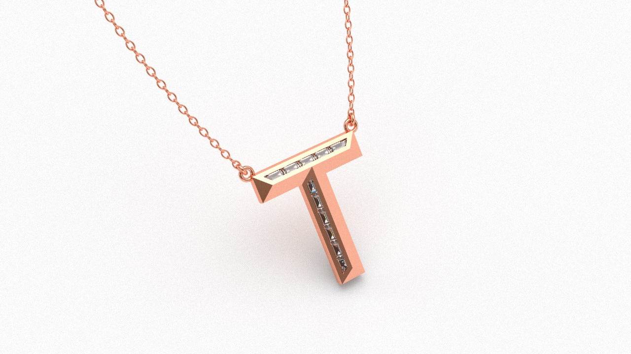 Diamond Initial Pendant in 18K Rose Gold