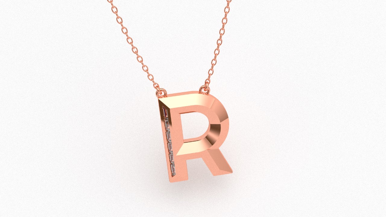 Diamond Initial Pendant in 18K Rose Gold