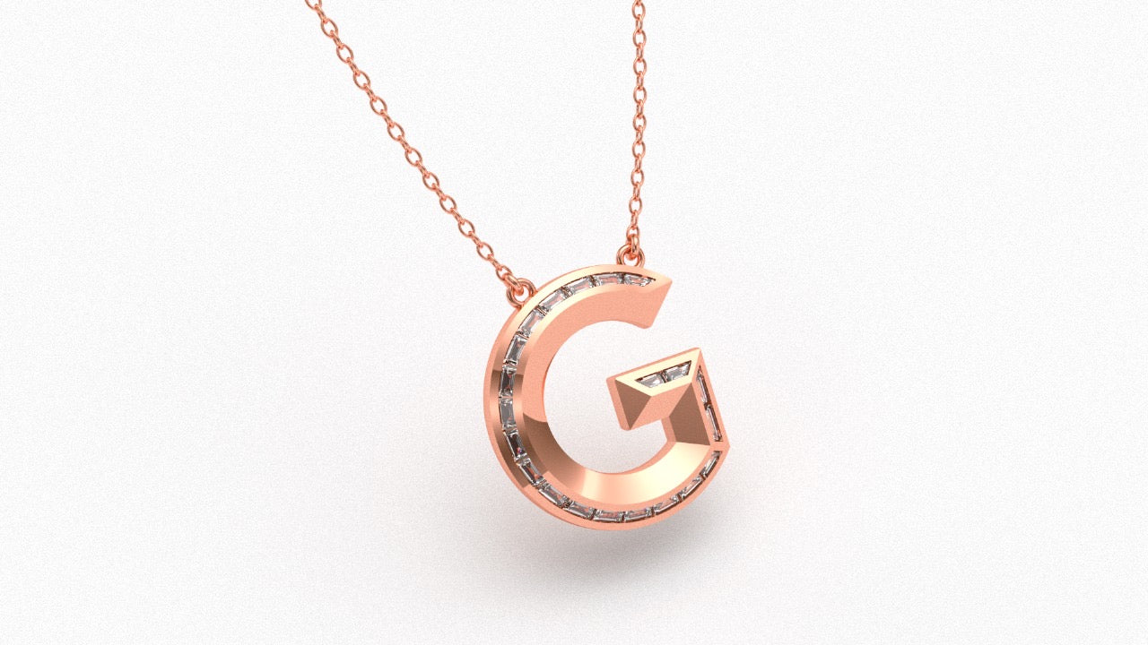 Diamond Initial Pendant in 18K Rose Gold