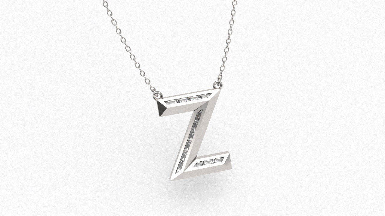 Diamond Initial Pendant in 18K White Gold